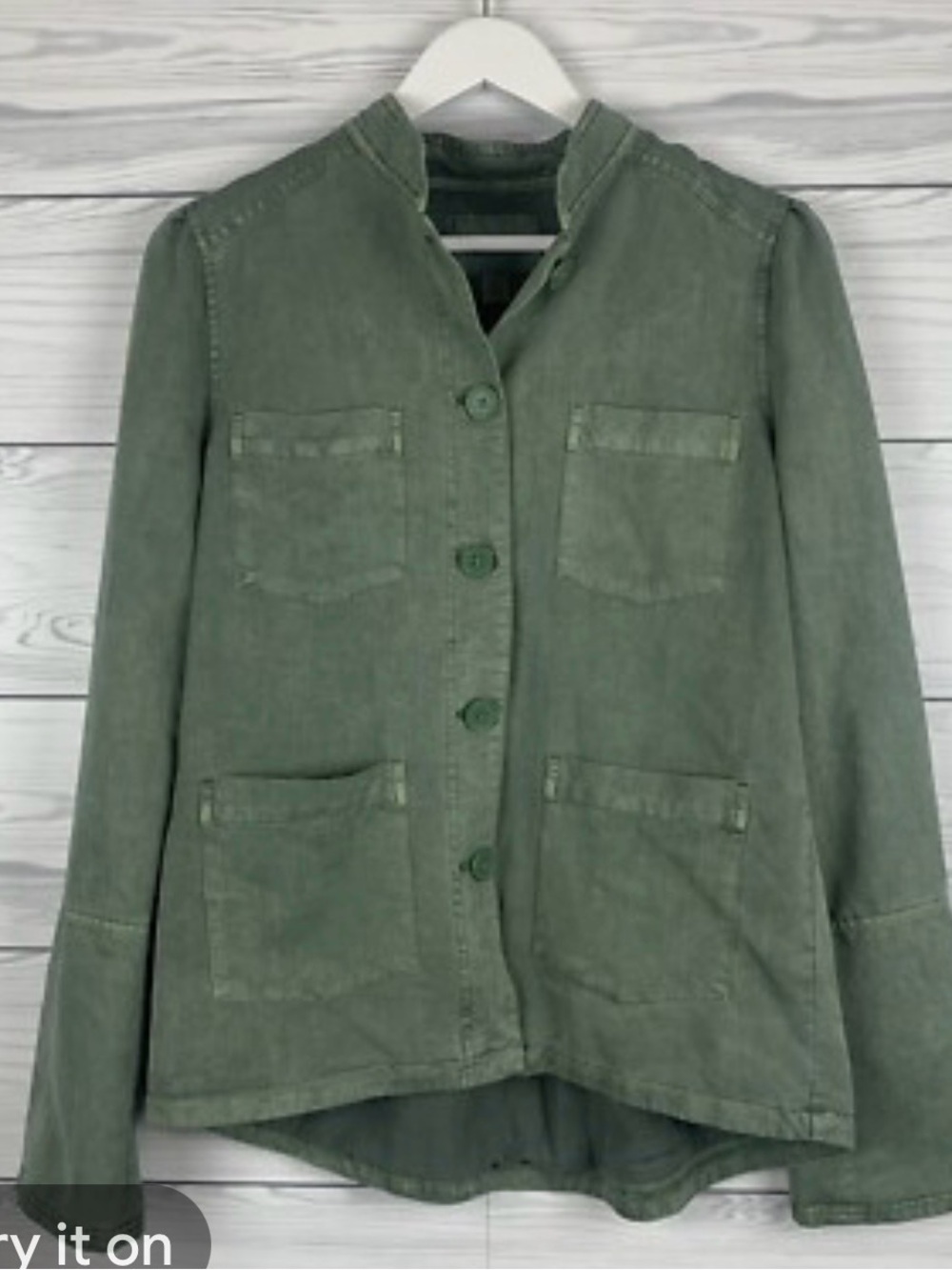 Hinge Nordstrom Womens Small Utility Jacket Button Up Pockets Green